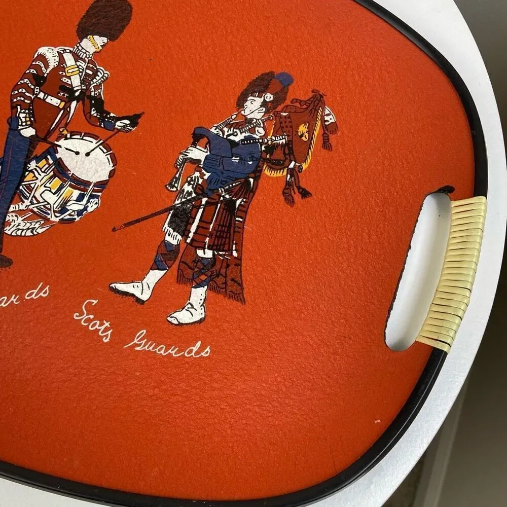 Chianti Vintage 3 Royal Guards Pattern Serving Pottery Tray Orange & Black